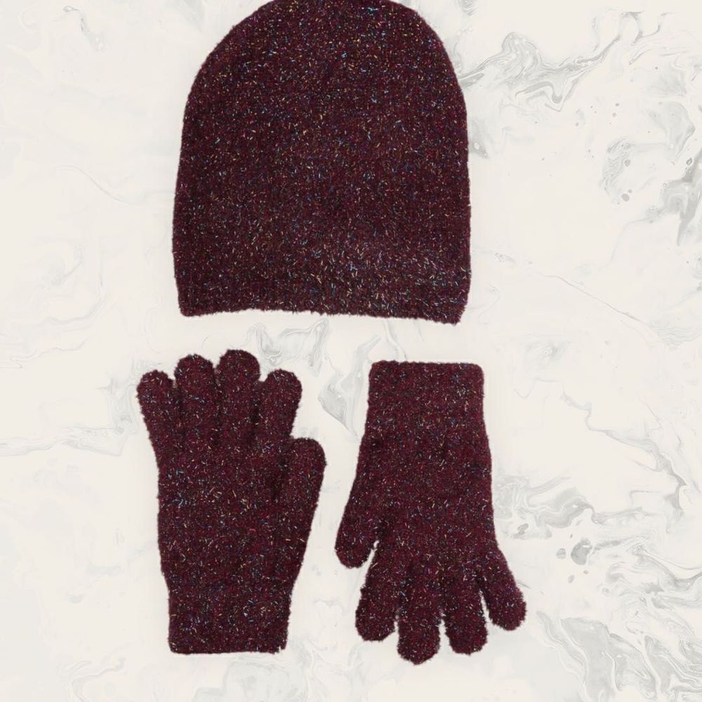 NEW BP. Tinsel Beanie and Gloves Set - Burgundy - One Size